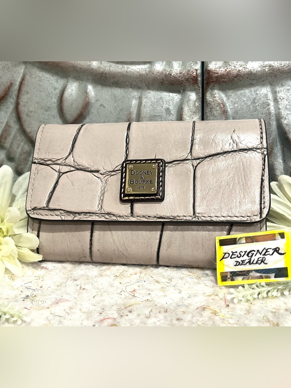 Dooney And Bourke Dennison Croc Embossed Trifold Wallet GUC!